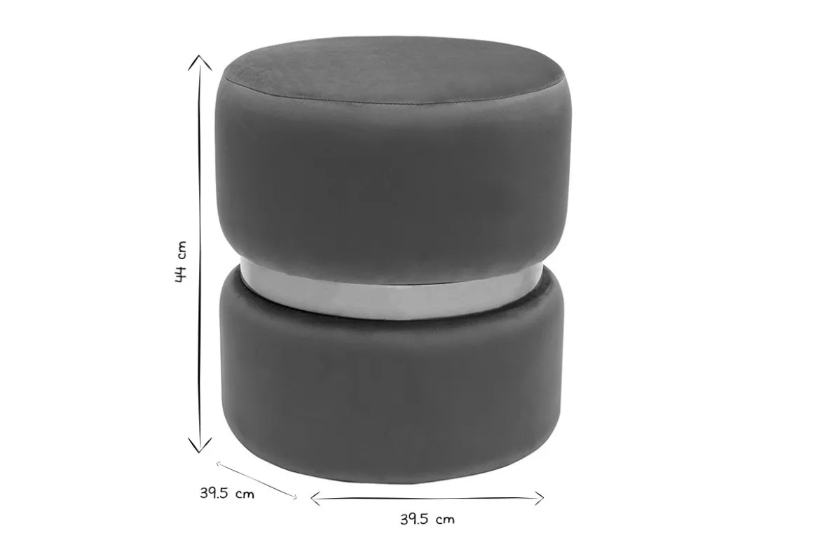 Pouf rond en velours bleu rouge tomette et métal doré D40 cm JOY