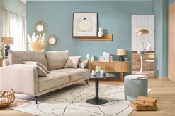 Pouf rond en velours côtelé bleu grisé D40 cm PAUL