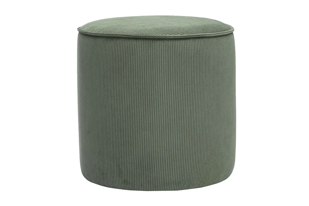 Pouf rond en velours côtelé vert kaki D40 cm PAUL