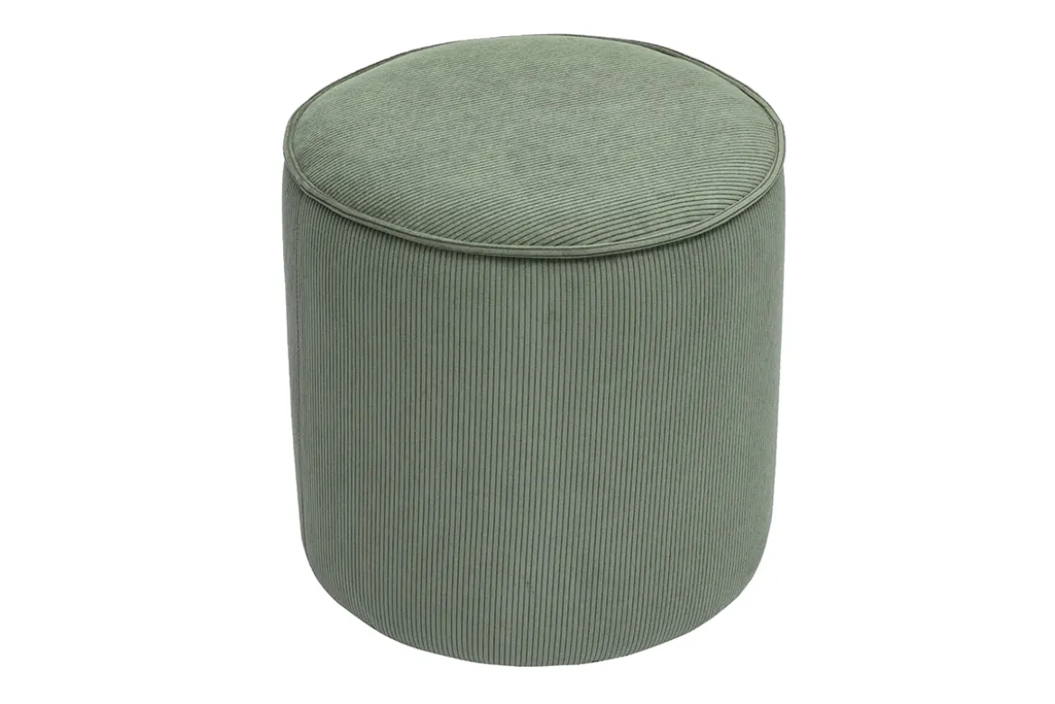 Pouf rond en velours côtelé vert kaki D40 cm PAUL