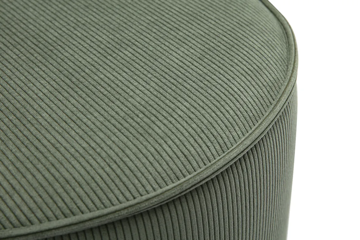 Pouf rond en velours côtelé vert kaki D40 cm PAUL
