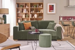 Pouf rond en velours côtelé vert kaki D40 cm PAUL