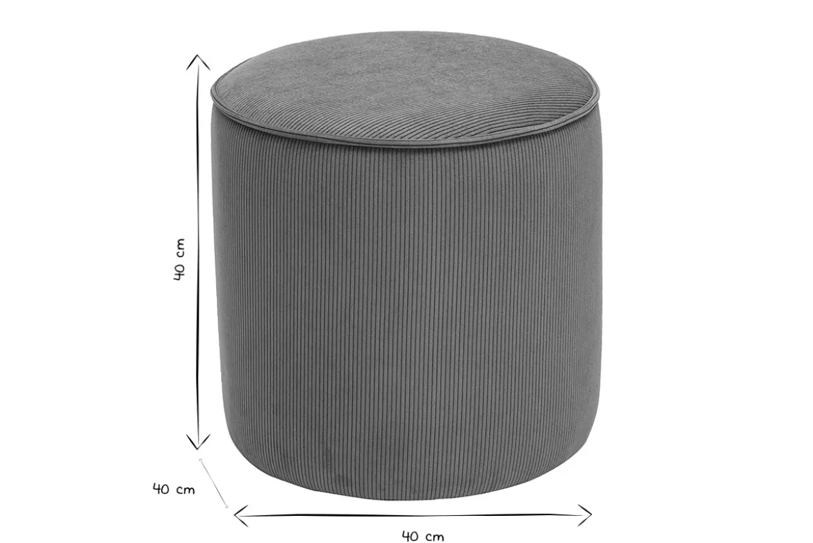 Pouf rond en velours côtelé vert kaki D40 cm PAUL