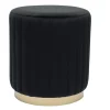 Pouf rond en velours noir et métal doré D40 cm DONA