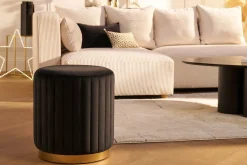Pouf rond en velours noir et métal doré D40 cm DONA