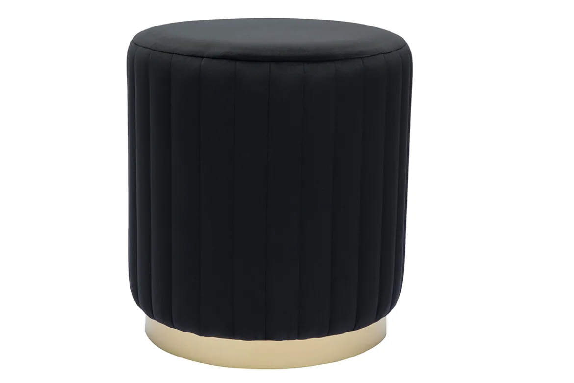 Pouf rond en velours noir et métal doré D40 cm DONA