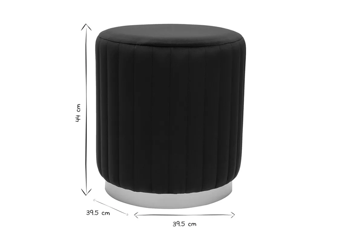 Pouf rond en velours noir et métal doré D40 cm DONA