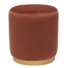 Pouf rond en velours rouge tomette et métal doré D40 cm AMAYA