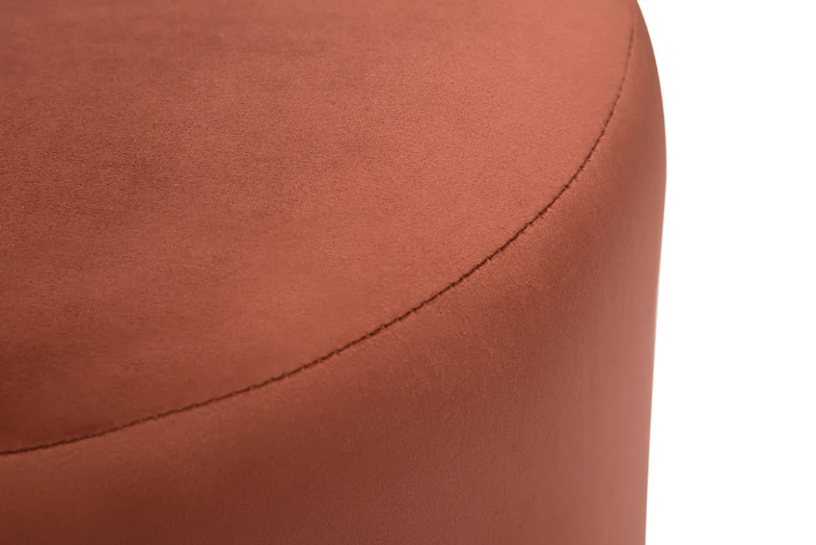 Pouf rond en velours rouge tomette et métal doré D40 cm AMAYA