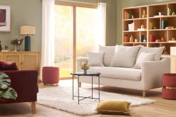 Pouf rond en velours rouge tomette et métal doré D40 cm AMAYA