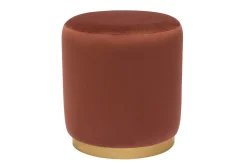 Pouf rond en velours rouge tomette et métal doré D40 cm AMAYA