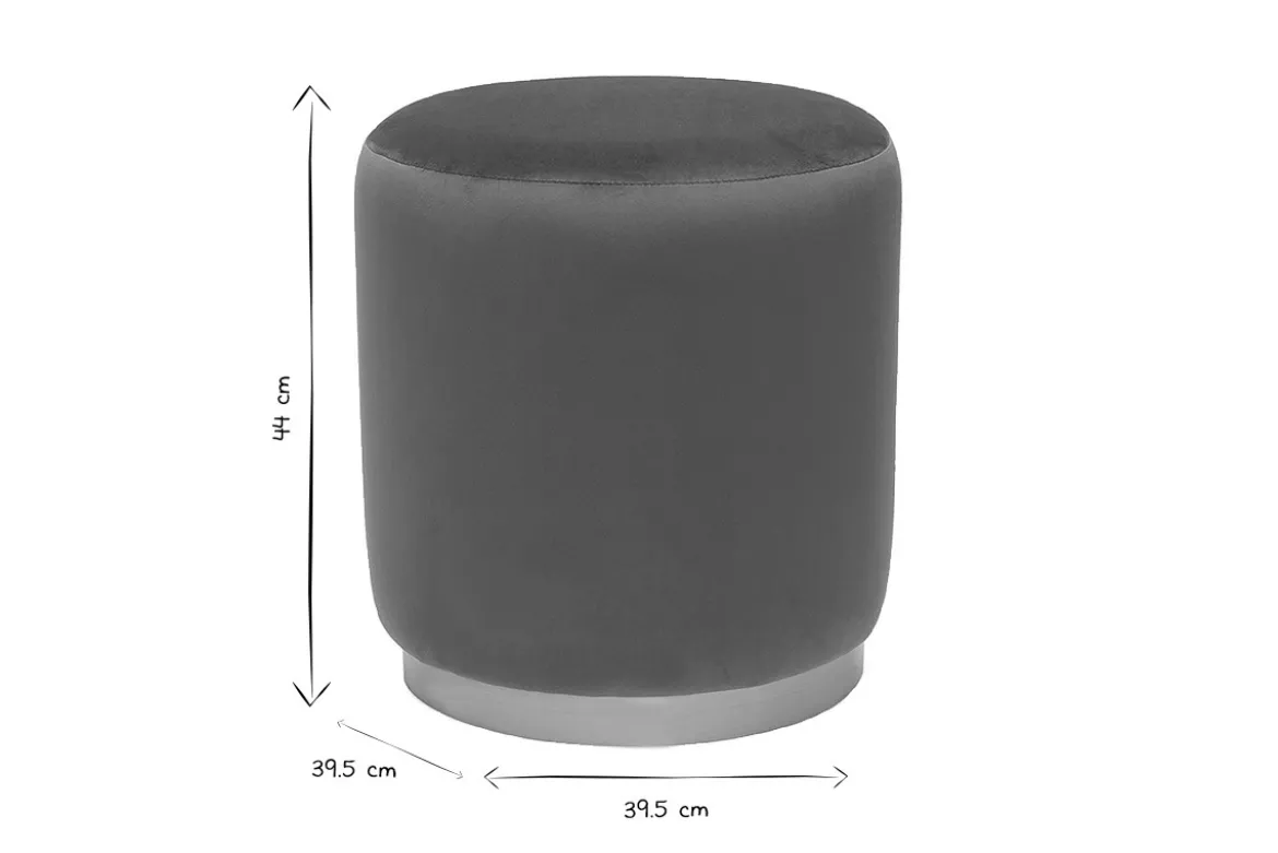 Pouf rond en velours rouge tomette et métal doré D40 cm AMAYA