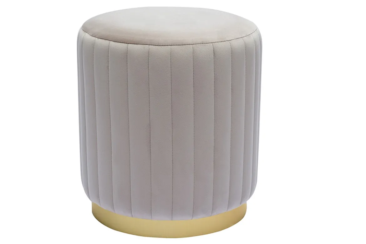 Pouf rond en velours taupe et métal doré D40 cm DONA