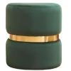 Pouf rond en velours vert foncé et métal doré D40 cm JOY