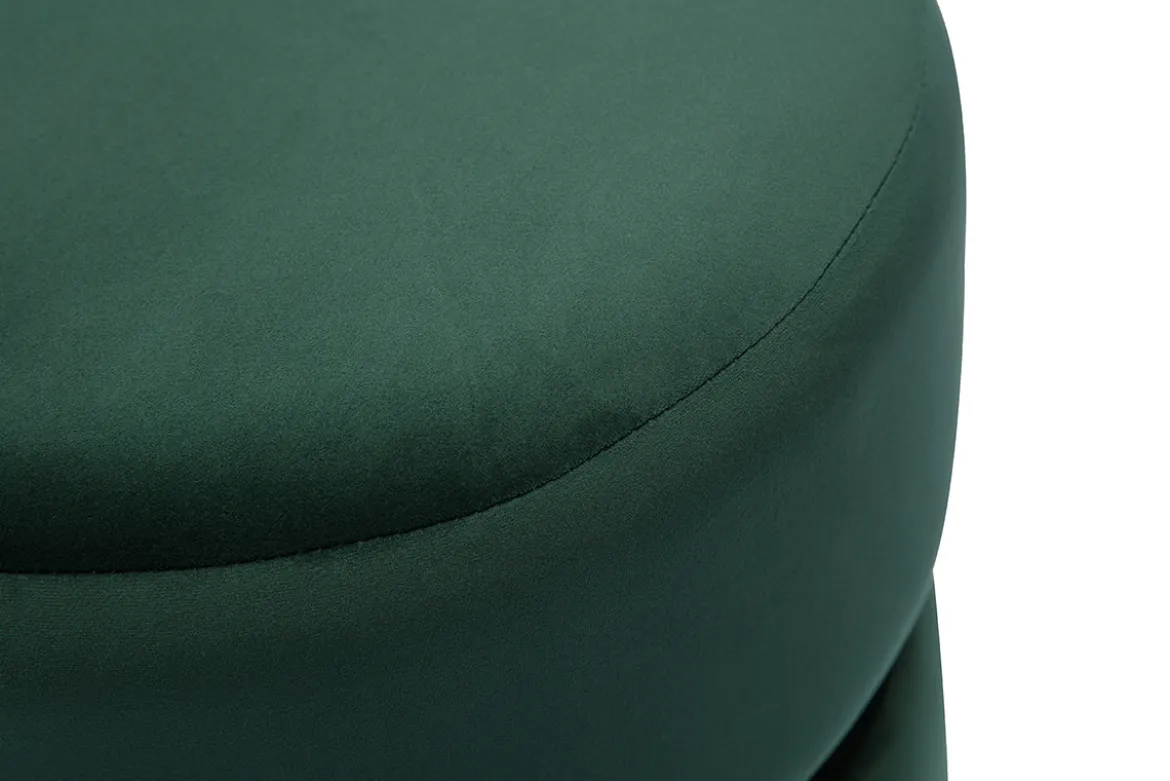 Pouf rond en velours vert foncé et métal doré D40 cm JOY