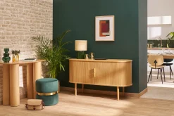 Pouf rond en velours vert foncé et métal doré D40 cm JOY