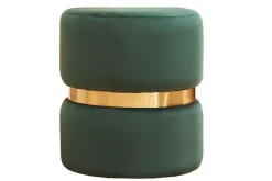Pouf rond en velours vert foncé et métal doré D40 cm JOY
