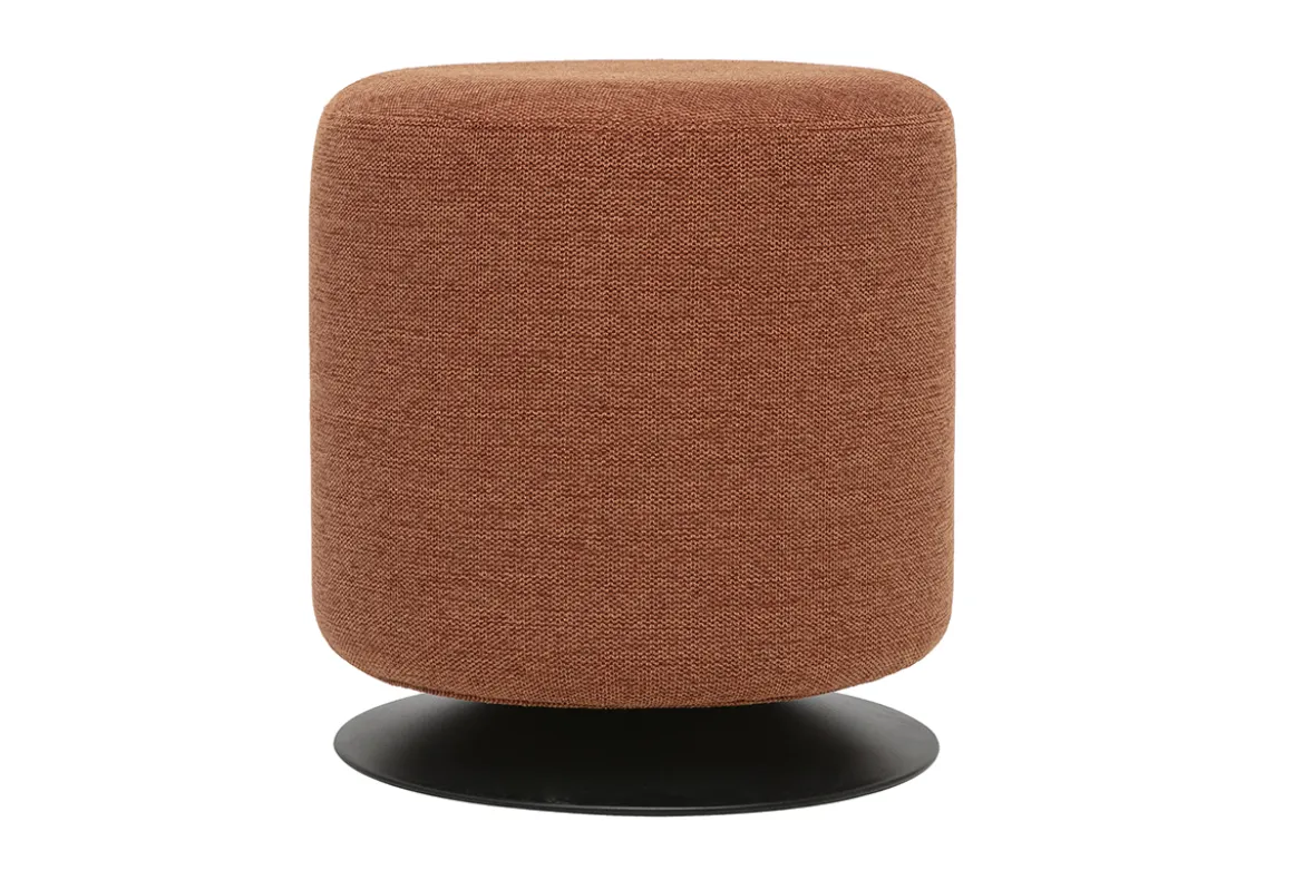 Pouf rond pivotant en tissu effet velours texturé terre brûlée et métal D39.5 cm VOLNAY