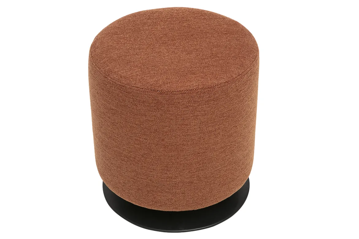 Pouf rond pivotant en tissu effet velours texturé terre brûlée et métal D39.5 cm VOLNAY