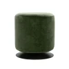 Pouf rond pivotant en tissu effet velours vert kaki et métal D39.5 cm VOLNAY