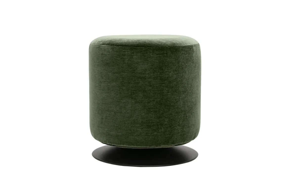 Pouf rond pivotant en tissu effet velours vert kaki et métal D39.5 cm VOLNAY