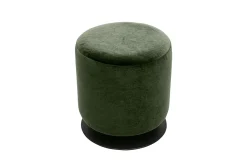Pouf rond pivotant en tissu effet velours vert kaki et métal D39.5 cm VOLNAY