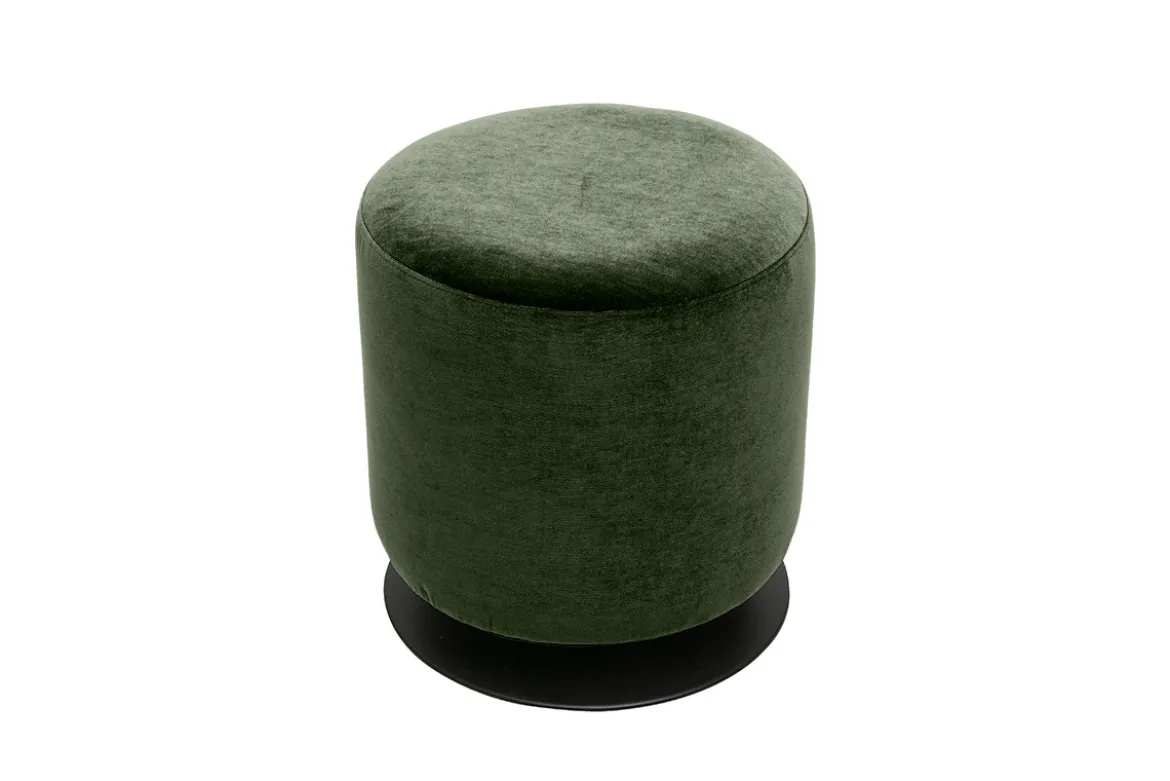 Pouf rond pivotant en tissu effet velours vert kaki et métal D39.5 cm VOLNAY