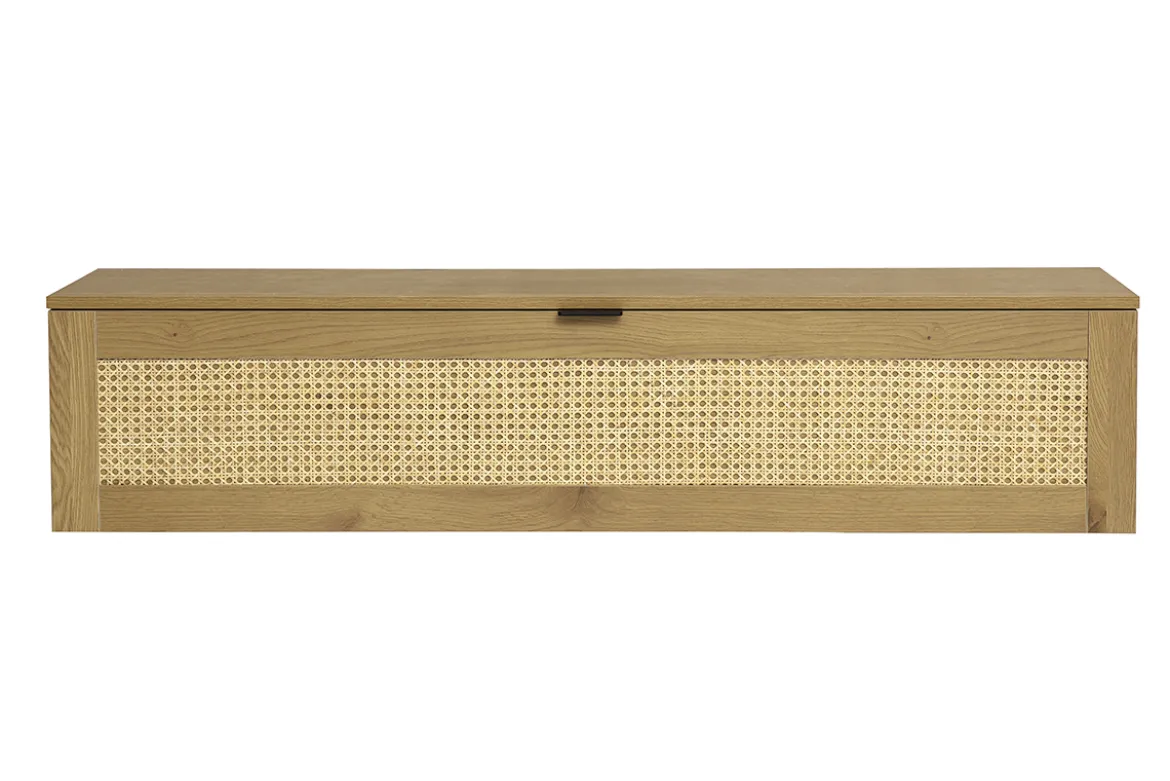 Rangement mural finition bois clair et cannage rotin 1 porte L135 cm MANILLE