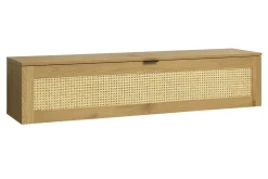 Rangement mural finition bois clair et cannage rotin 1 porte L135 cm MANILLE