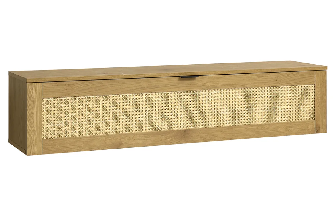 Rangement mural finition bois clair et cannage rotin 1 porte L135 cm MANILLE