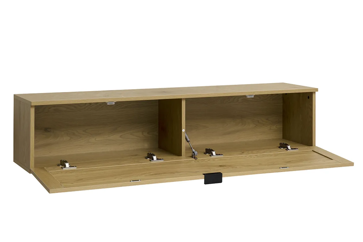 Rangement mural finition bois clair et cannage rotin 1 porte L135 cm MANILLE