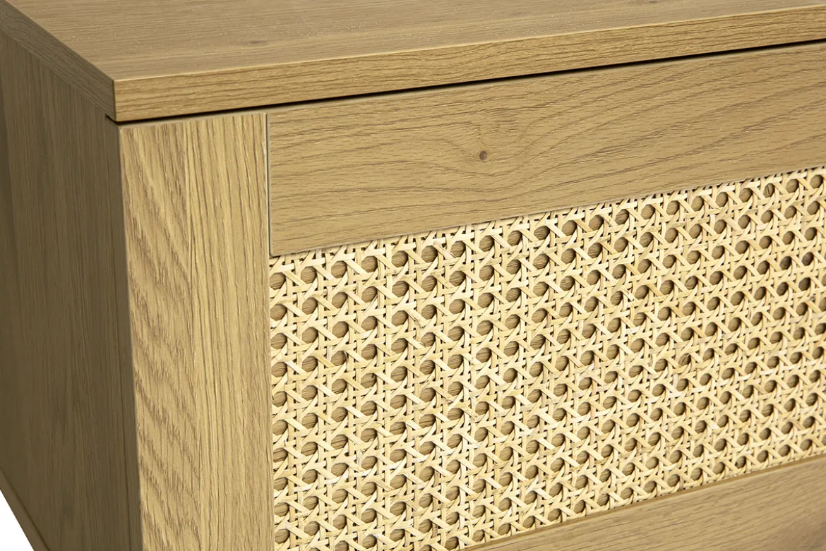 Rangement mural finition bois clair et cannage rotin 1 porte L135 cm MANILLE