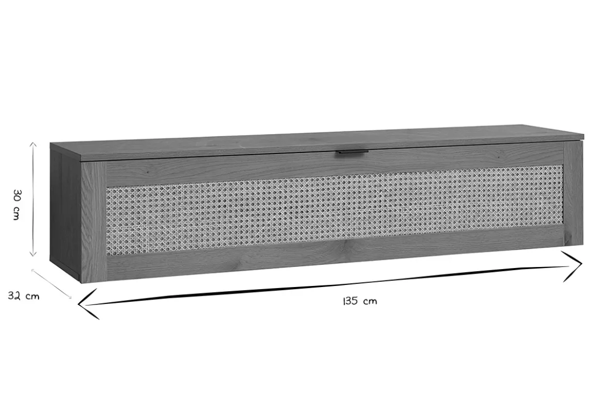 Rangement mural finition bois clair et cannage rotin 1 porte L135 cm MANILLE