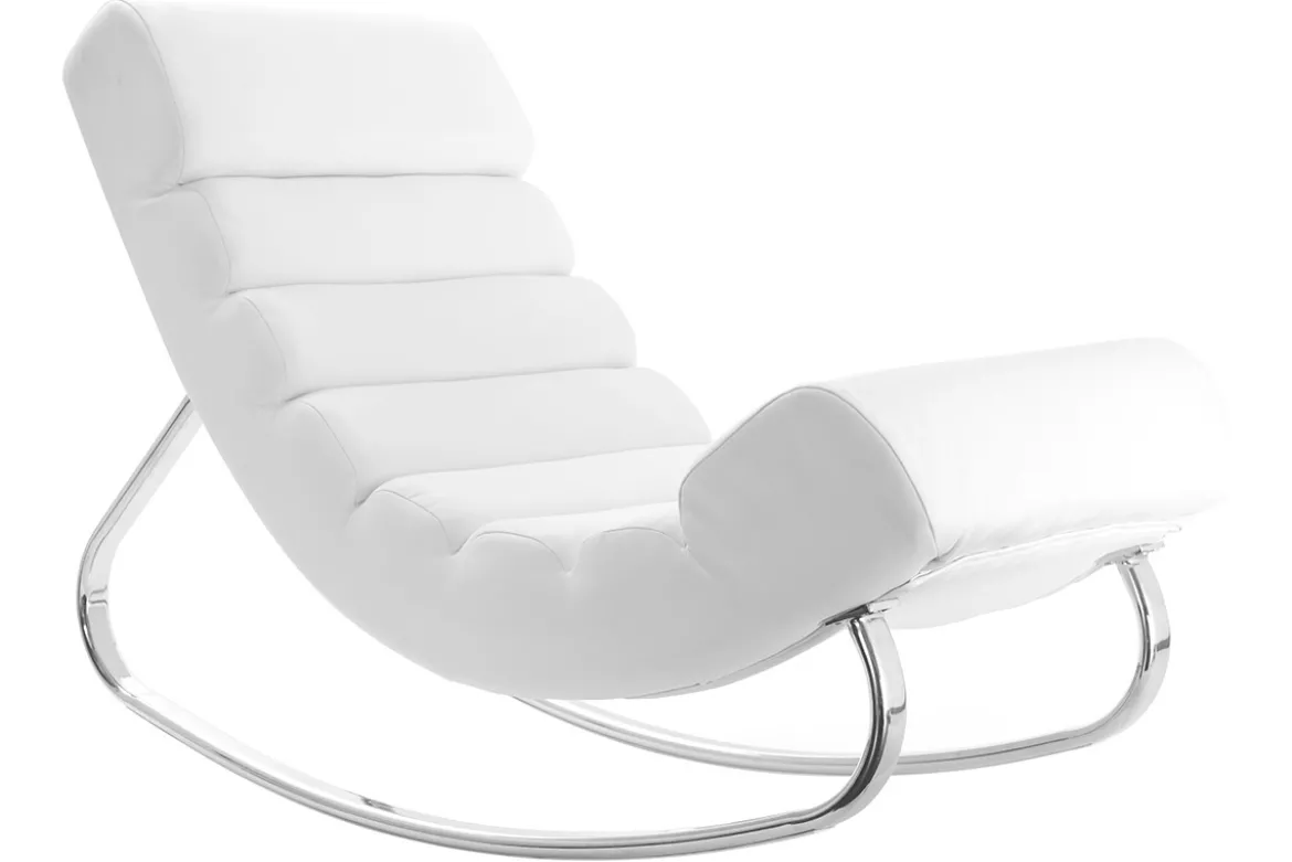 Rocking chair design blanc et acier chromé TAYLOR