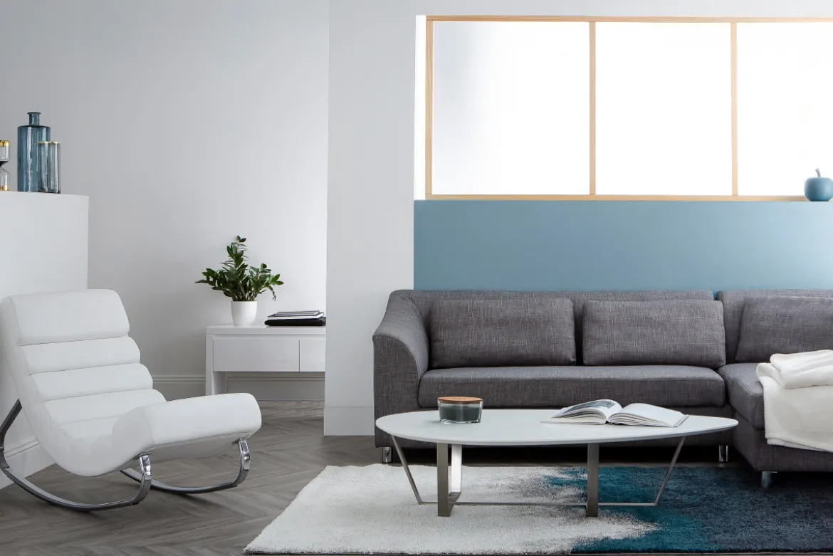 Rocking chair design blanc et acier chromé TAYLOR