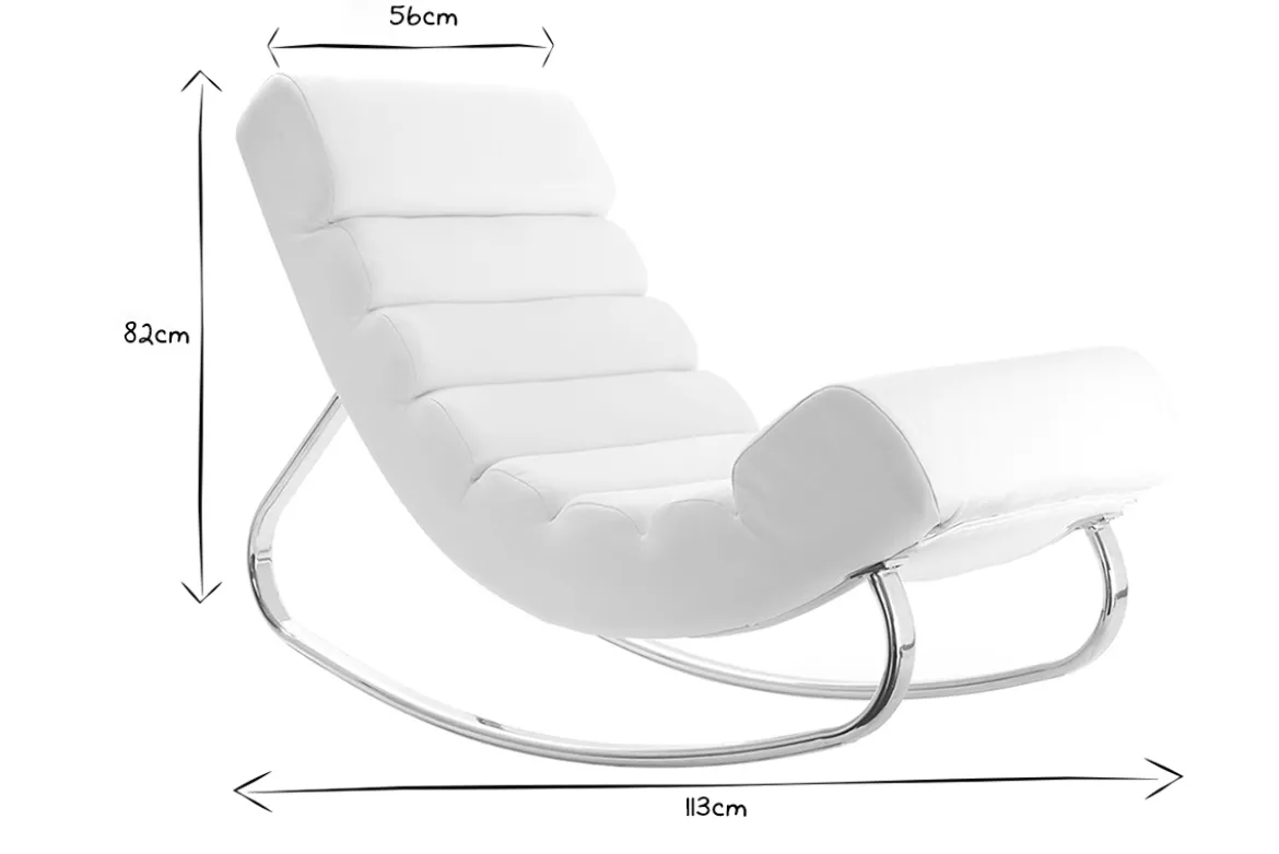 Rocking chair design blanc et acier chromé TAYLOR