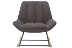 Rocking chair design en tissu effet velours gris foncé, métal noir et bois clair BILLIE