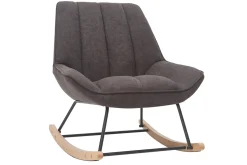 Rocking chair design en tissu effet velours gris foncé, métal noir et bois clair BILLIE