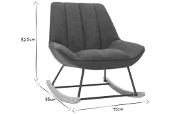 Rocking chair design en tissu effet velours gris foncé, métal noir et bois clair BILLIE