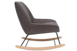 Rocking chair design en tissu effet velours gris foncé, métal noir et bois clair BILLIE