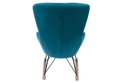 Rocking chair design en tissu velours bleu canard, métal noir et bois clair ESKUA