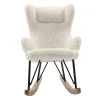 Rocking chair enfant en tissu effet peau de mouton blanc, métal noir et bois clair SHAUN