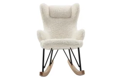 Rocking chair enfant en tissu effet peau de mouton blanc, métal noir et bois clair SHAUN