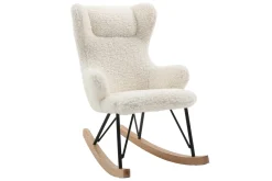 Rocking chair enfant en tissu effet peau de mouton blanc, métal noir et bois clair SHAUN