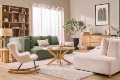 Rocking chair enfant en tissu effet peau de mouton blanc, métal noir et bois clair SHAUN