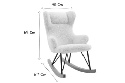 Rocking chair enfant en tissu effet peau de mouton blanc, métal noir et bois clair SHAUN