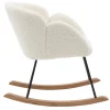 Rocking chair en tissu effet peau de mouton blanc, métal noir et bois clair RHAPSODY