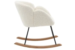 Rocking chair en tissu effet peau de mouton blanc, métal noir et bois clair RHAPSODY