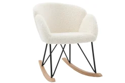 Rocking chair en tissu effet peau de mouton blanc, métal noir et bois clair RHAPSODY
