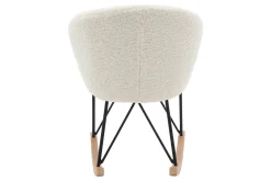 Rocking chair en tissu effet peau de mouton blanc, métal noir et bois clair RHAPSODY
